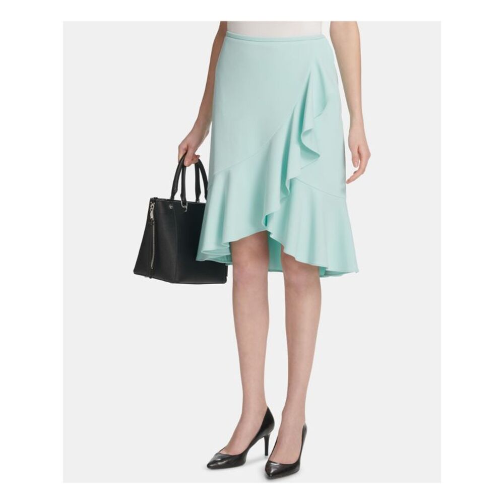 CALVIN KLEIN Womens Green Tulip Hem Ruffled Skirt Petites Size: 8P